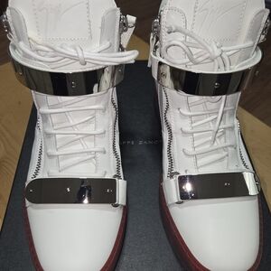 Giuseppe Zanotti White and Silver High-Tops with Red Soles